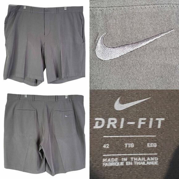 Nike Golf Shorts Mens Size 42 Dri-Fit Gray Logo Stretch Flat Front Chino - Picture 1 of 11